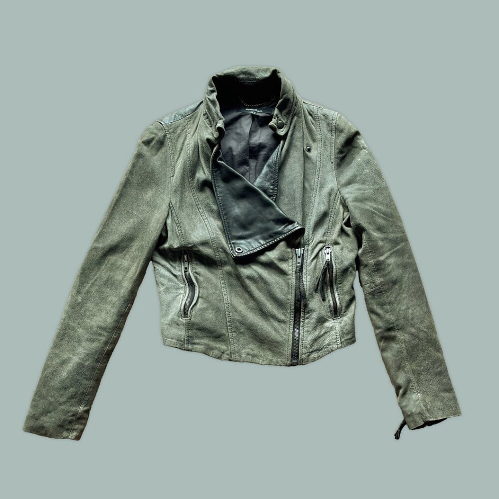 Muubaa London Army Green and Black Leather Motorcycle Jacket – 6